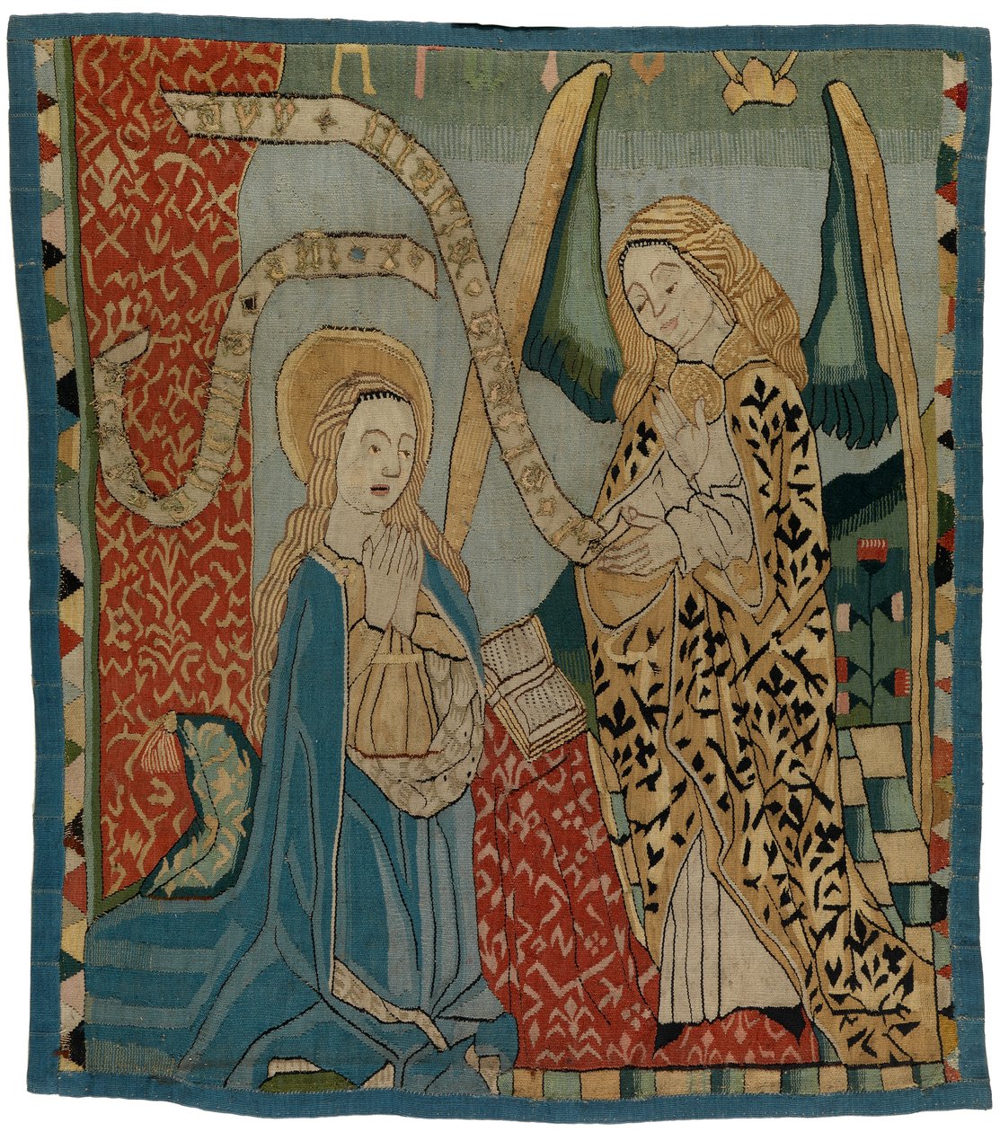 Painel de tapeçaria representando a Anunciação, da Alta Renânia (lã, ouro, linho e fios de seda) de German School