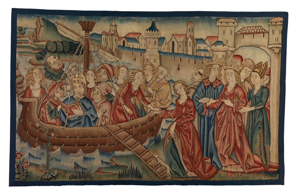 Painel de tapeçaria representando o Encontro de Santa Úrsula e do Príncipe Artherius em Mayence, da Renânia Média, fim do século XV (lã e fio metálico) de German School