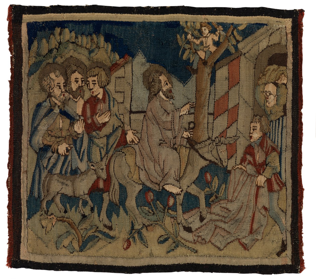 Painel de tapeçaria com cenas da Paixão de um antepêndio, da Alta Renânia (lã e linho) de German School