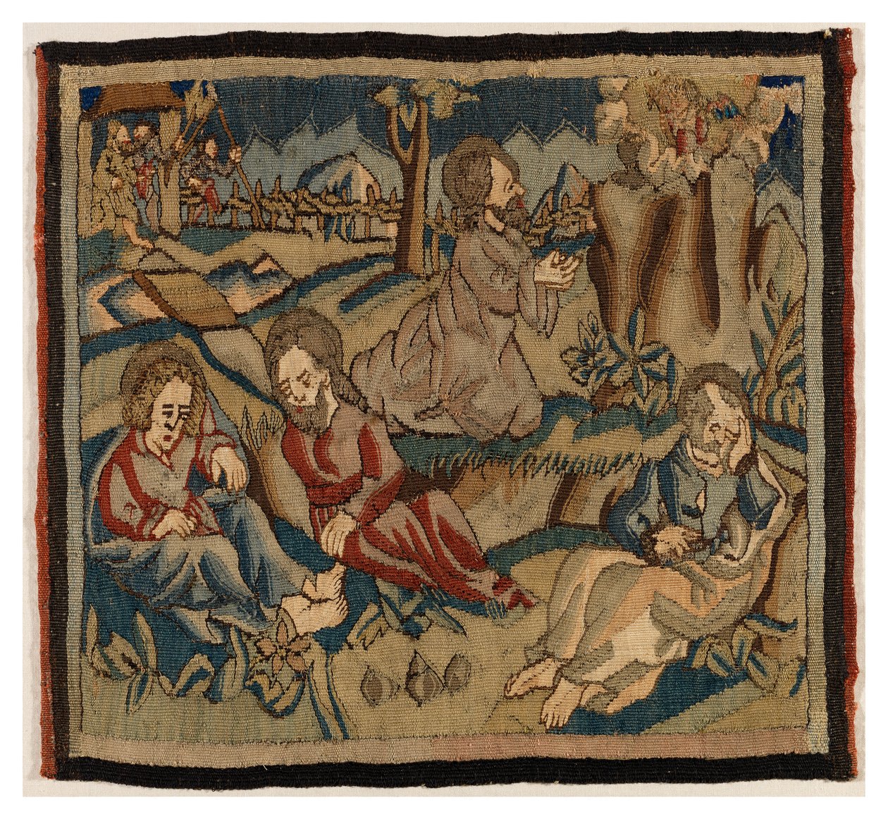 Painel de tapeçaria com cenas da Paixão de um antepêndio, da Alta Renânia (lã e linho) de German School