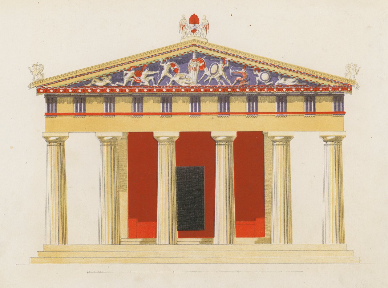 Templo de Aphaea, Aegina, Grécia (litografia a cores) de German School