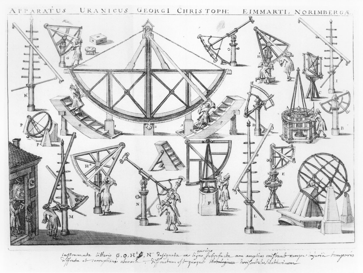 Os Instrumentos Astronômicos de Georg Christoph Eimmart (1638-1705), ilustração de Epistola Eucharistica ad Virum, de Martin Knorre, publicado em Wittenberg 1691 de German School