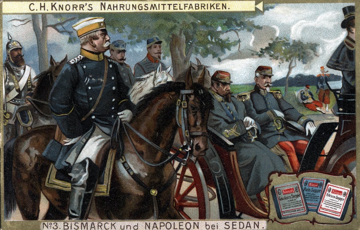 A Batalha de Sedan, Guerra de 1870: General Otto von Bismarck (1815-1898), Rei da Prússia escoltou o Imperador Napoleão III (Luís Napoleão Bonaparte de German School