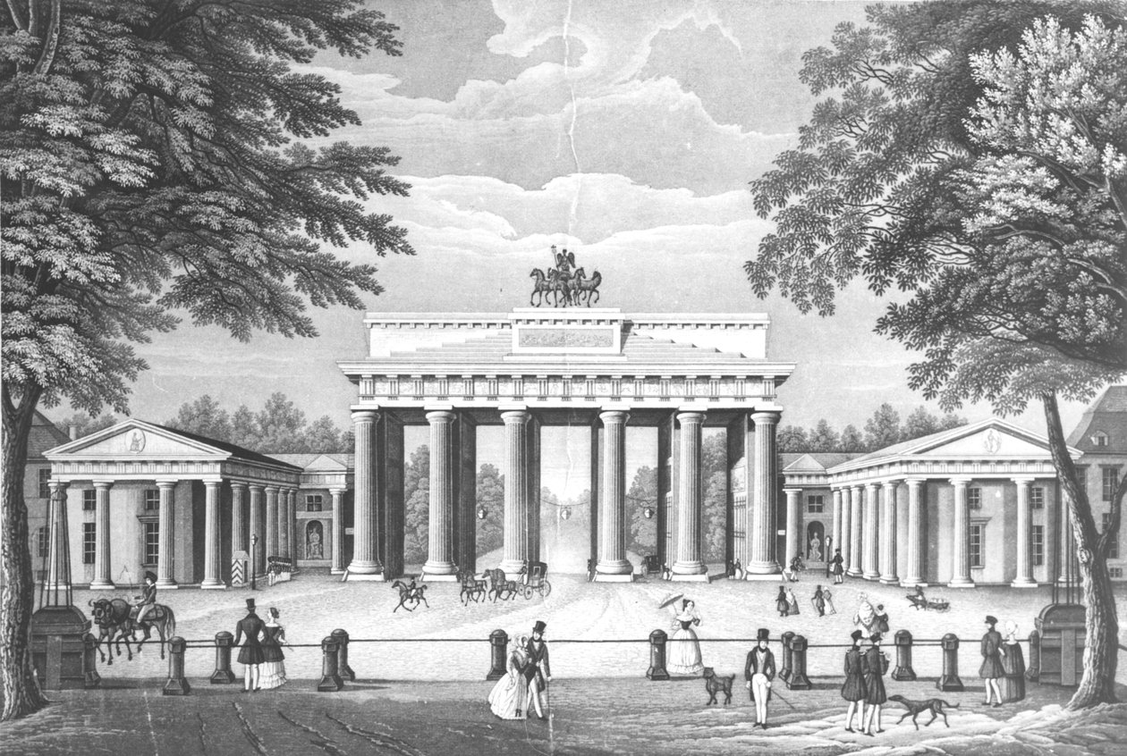 O Portão de Brandemburgo, em Berlim, meados do século 19 de German School