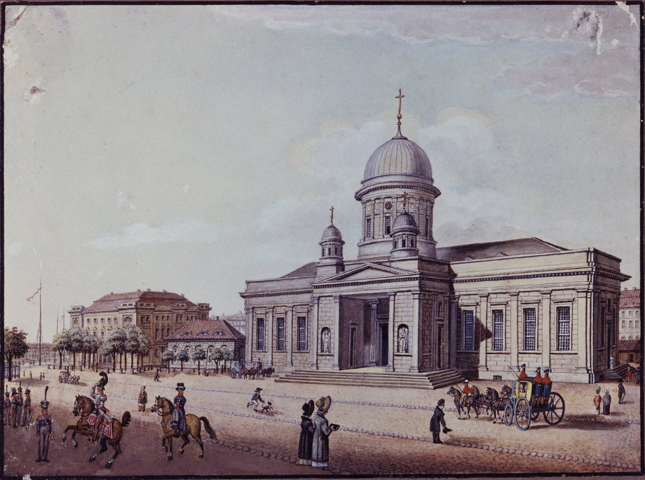 O castelo e a igreja da catedral, Berlim (óleo no cartão) de German School