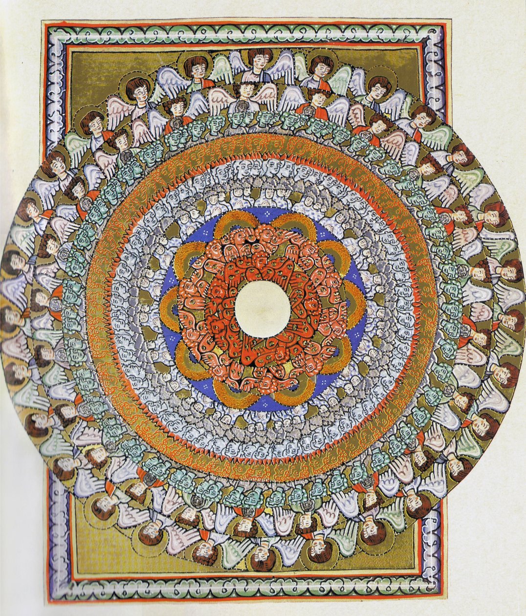 O Coro de Anjos. Miniatura de Liber Scivias de Hildegard de Bingen, c.1175 (aguarela sobre pergaminho) de German School