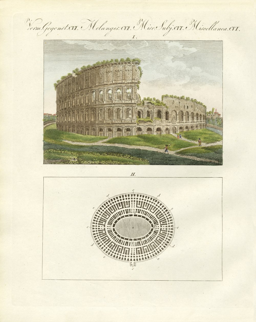 O Coliseu ou o anfiteatro do Imperador Flavius Vespasianus (gravura colorida) de German School