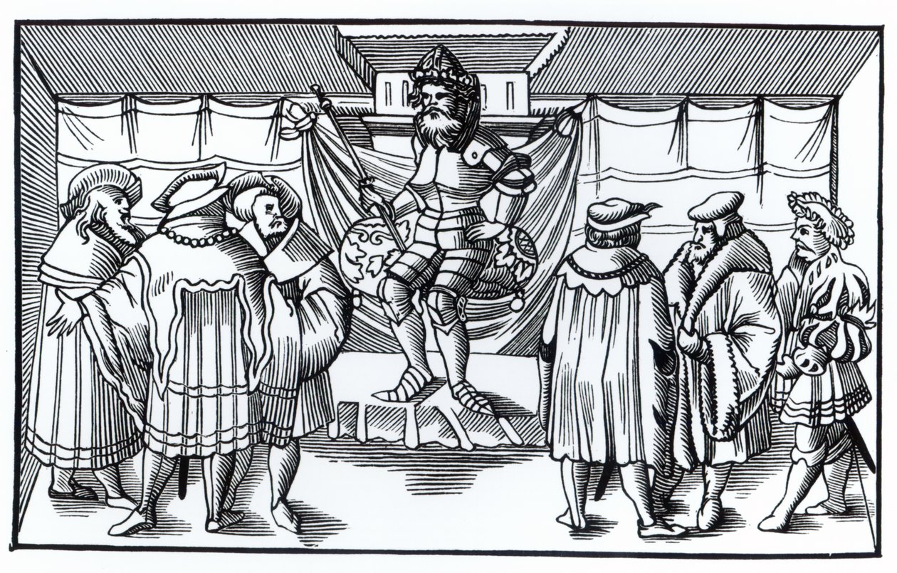 O Tribunal de um Barão, depois de uma xilogravura em Cosmographie Universelle de Munster, publicou 1552 de German School