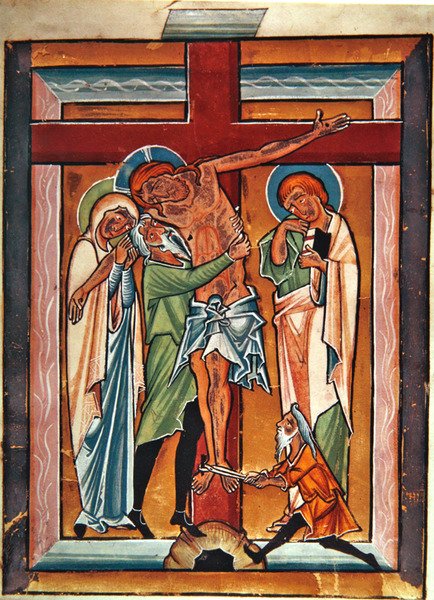 A descida da cruz, c.1230 (têmpera e folha de ouro em pergaminho) de German School