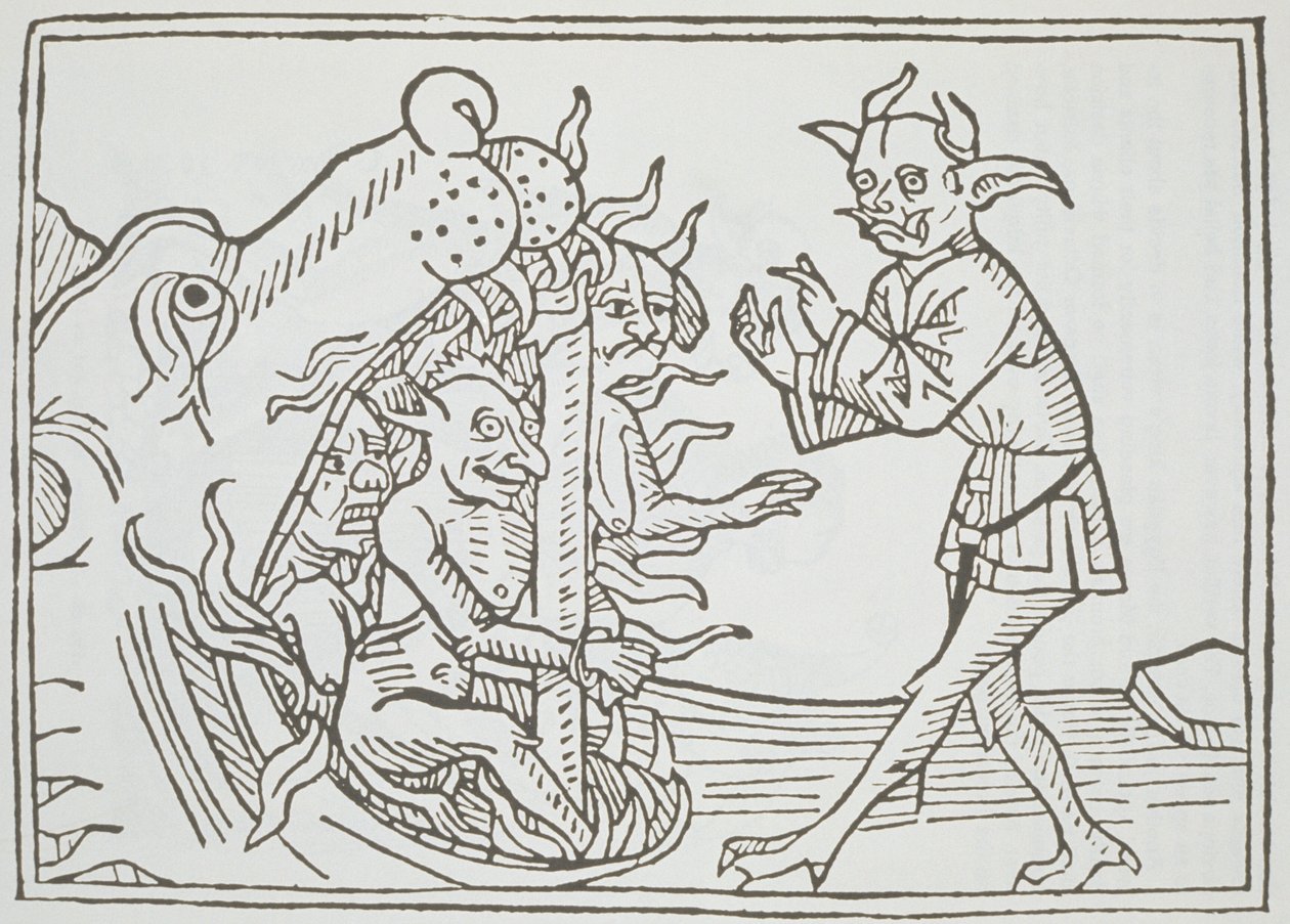 O diabo Belial antes dos portões do inferno, de Das Buch Belial, publicado em Augsburg, 1473 de German School