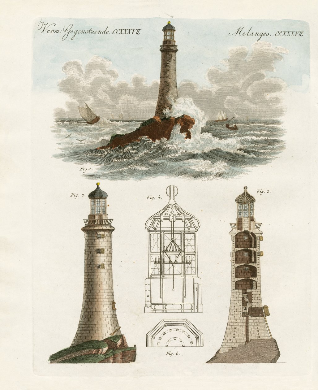 O Farol de Eddystone (gravura colorida) de German School