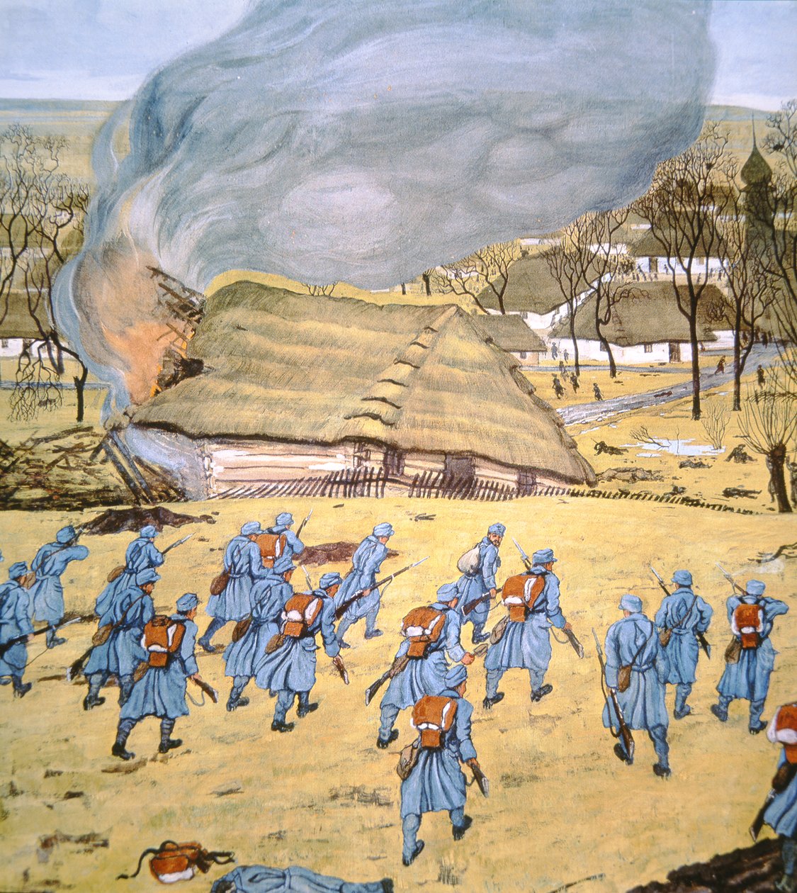 O Primeiro Regimento de Landsturm austríaco-húngaro ataca vila sérvia de Stady Korciyan, 22 de dezembro de German School