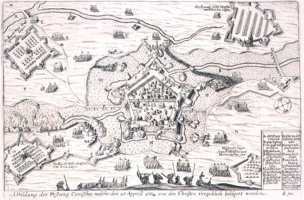 A Fortaleza de Canischa sitiada em vão pelos cristãos em 1664, ilustração de um livro sobre as campanhas otomanas na Europa, gravado por Paul Furst (c.1605-66) (gravura) de German School