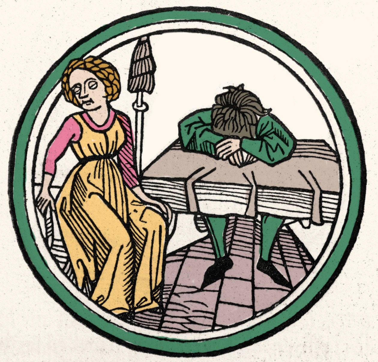 Os Quatro Temperamentos: Xilografia melancólica (triste e deprimida), Augsburg 1480 de German School