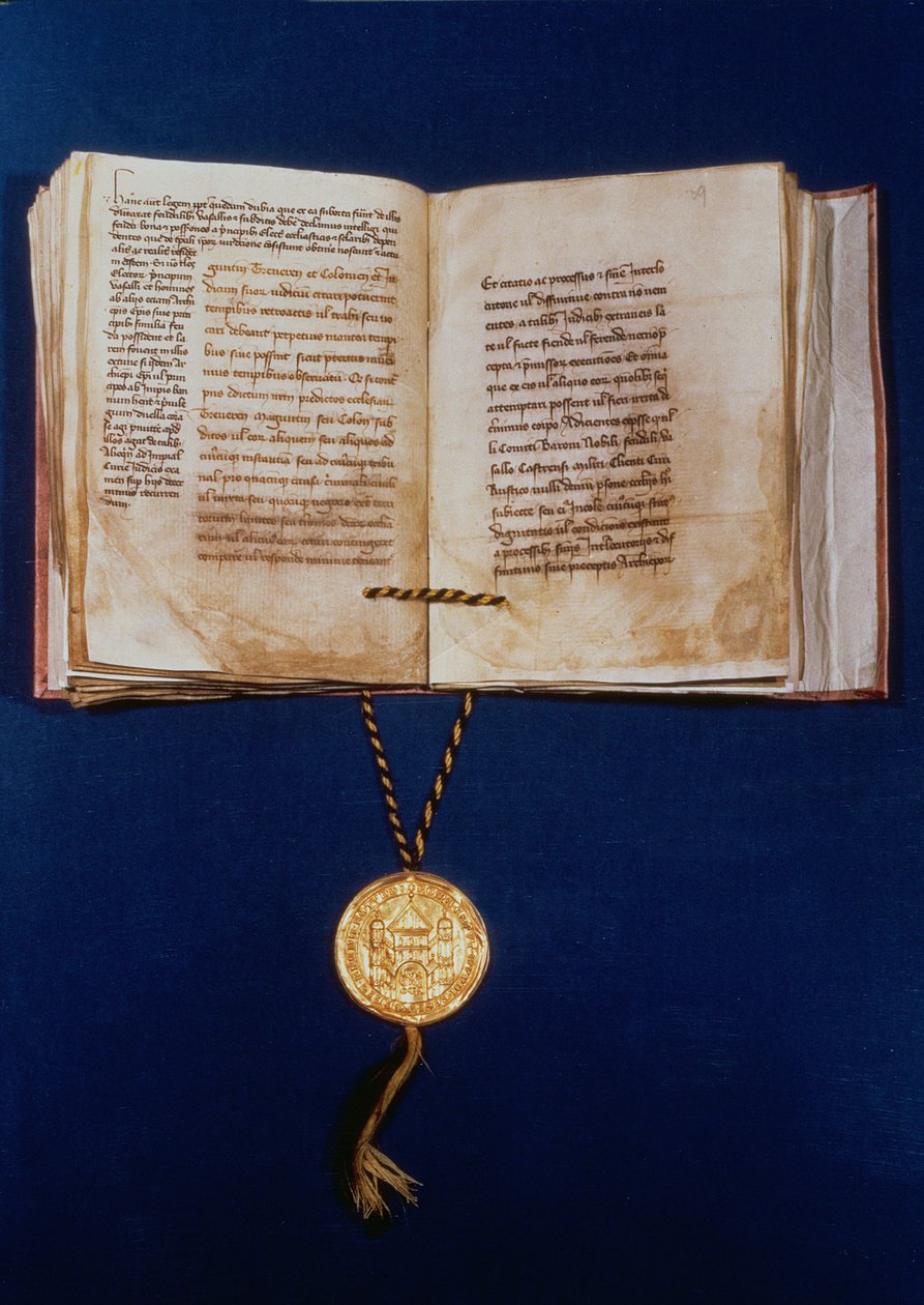 O Touro Dourado de Carlos IV, Sacro Imperador Romano, 1400 (pergaminho e ouro) de German School