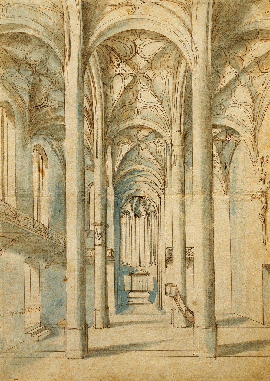 O interior de uma igreja gótica, 1592 de German School