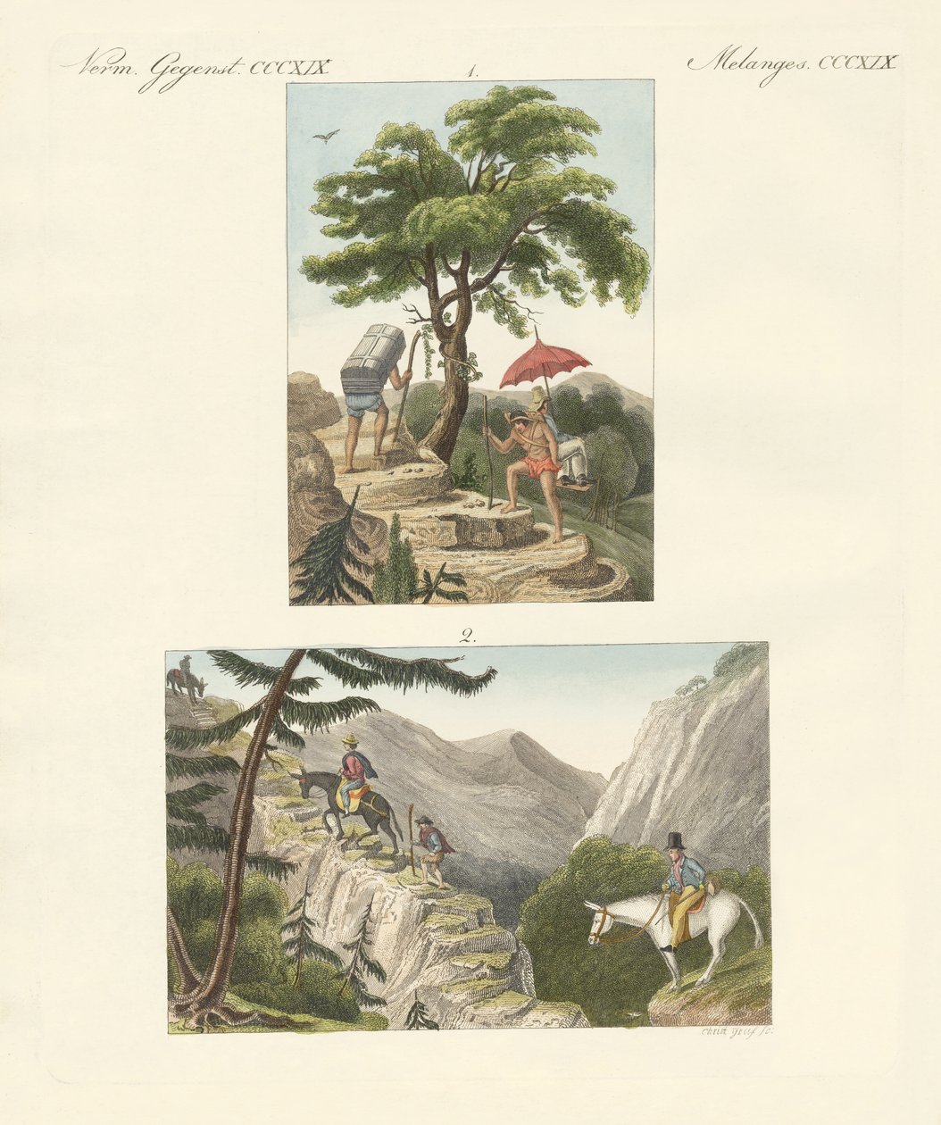 O Passe de Honda a caminho de Bogotá e o Passe de Quindio (gravura colorida) de German School
