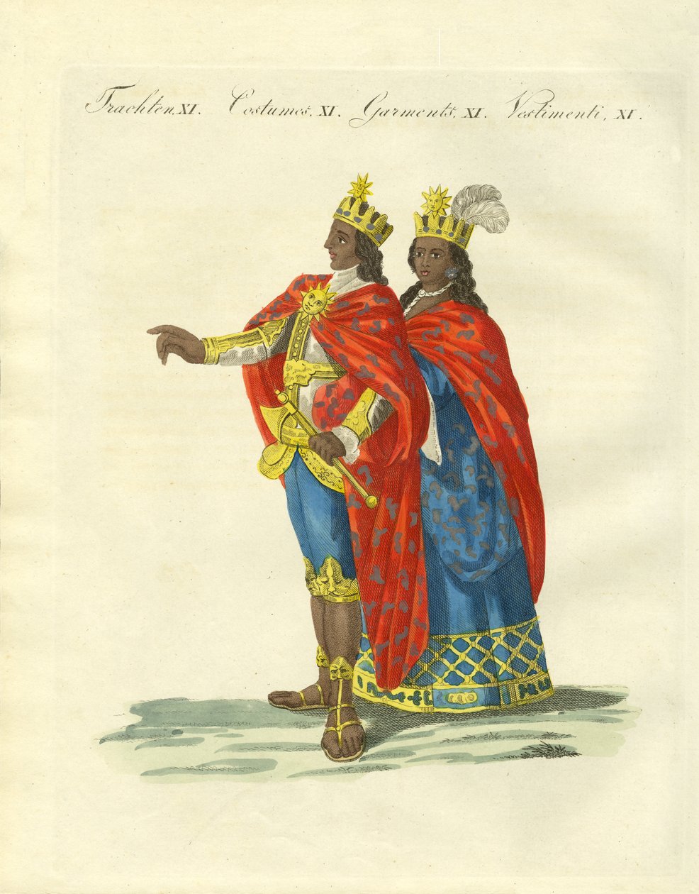 Os Incas peruanos (gravura colorida) de German School