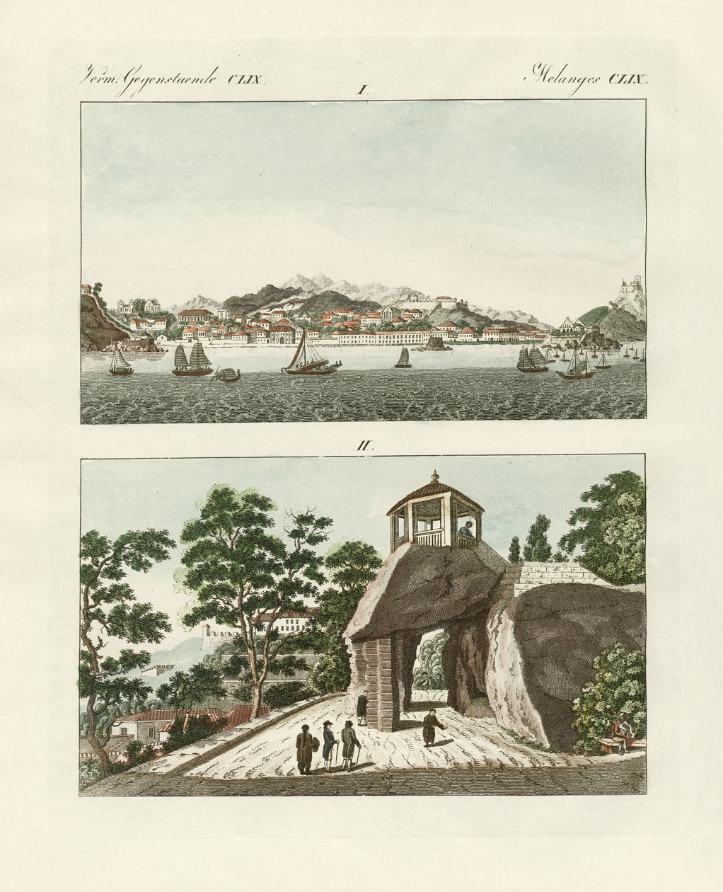 A colónia portuguesa de Macau na China (gravura a cores) de German School