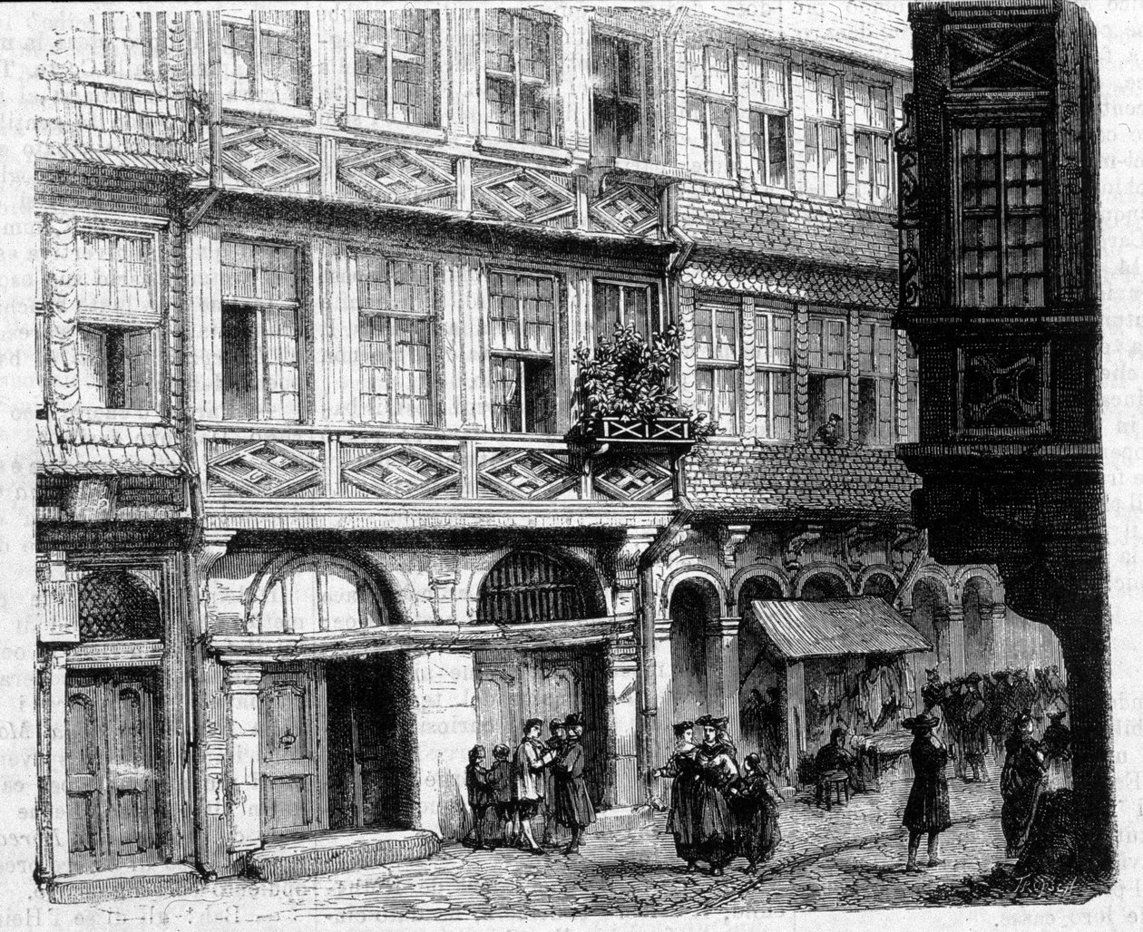 A Casa Rothschild no gueto de Frankfurt (gravura) de German School