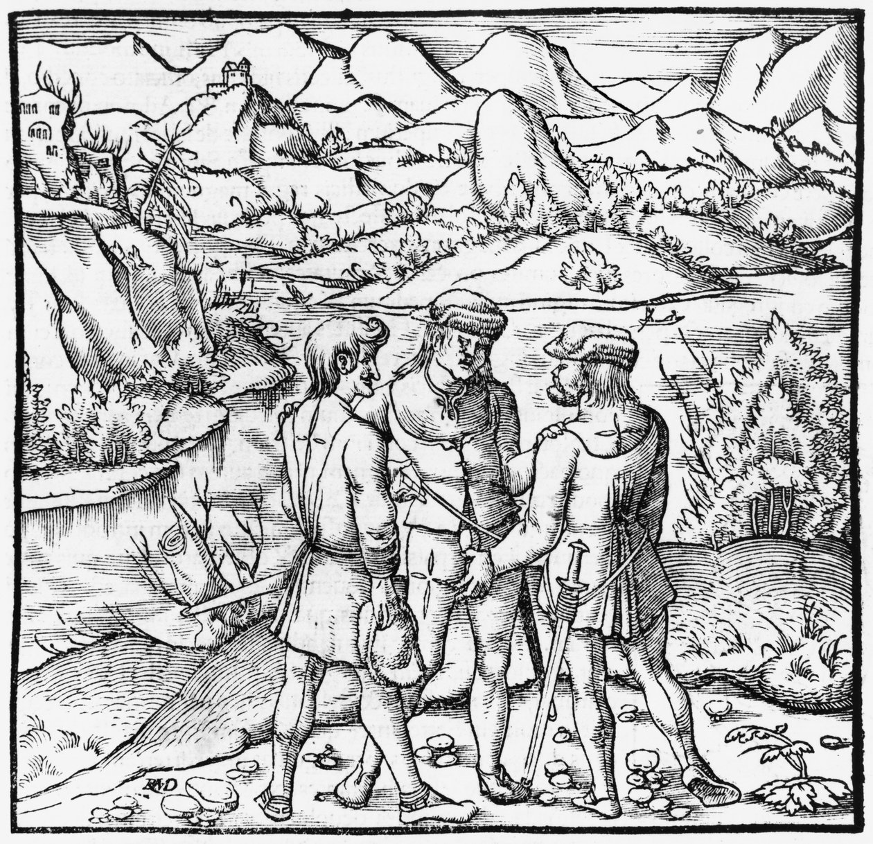 O Rutli Oath, ilustração de Cosmographie Universelle por Sebastien Munster (1488-1552) Basel, publicado em 1559 de German School