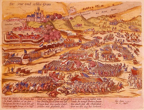 O Cerco de Esztergom em 1595 (gravura colorida) de German School