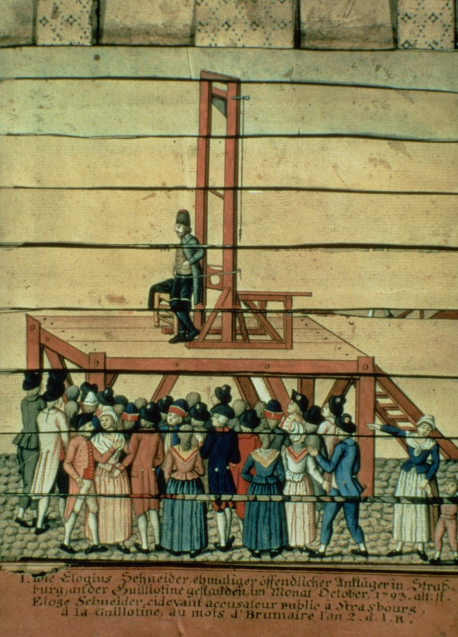 O Terror - Jean Georges Schneider (1756-94) e a Guilhotina (aguarela sobre papel) de German School