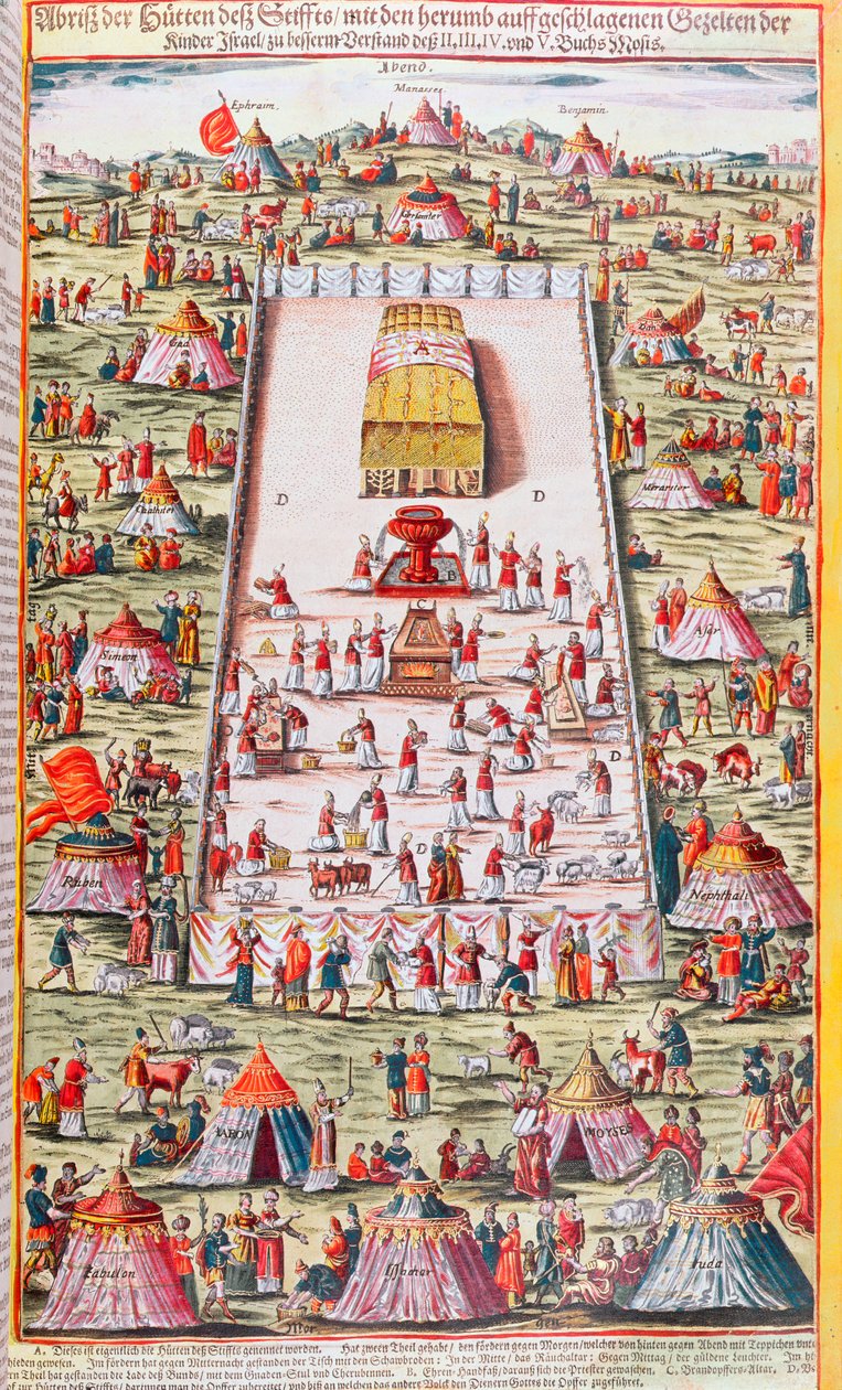 As Tribos de Israel Reunidas ao redor da Arca da Aliança no Deserto do Sinai, após o Êxodo do Egito, c.1630 de German School