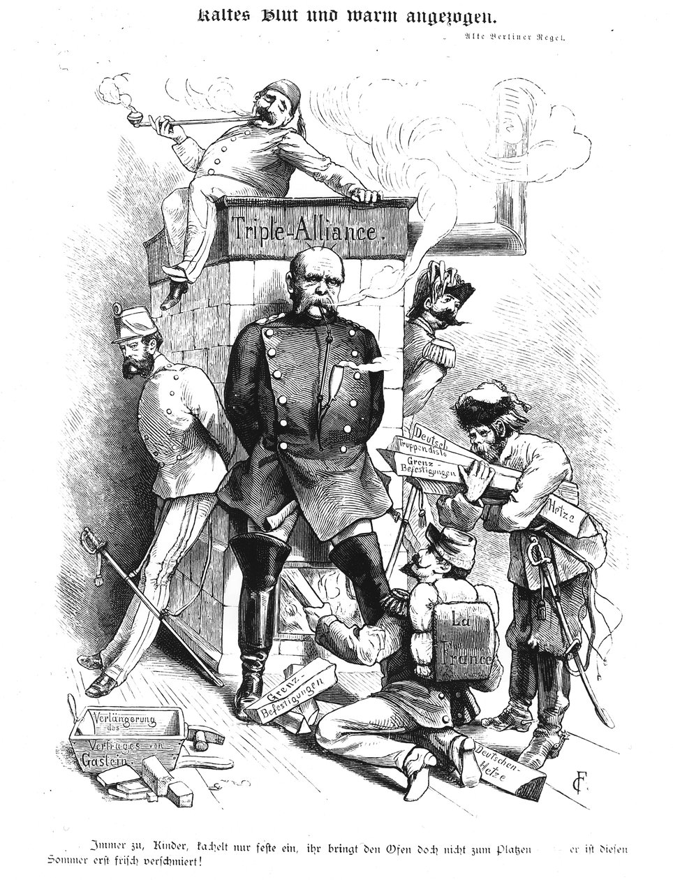 A Aliança Tripla, de &39;Bismarck: Livro dos Erros&39;, 1883 (gravura) (foto bw) de German School