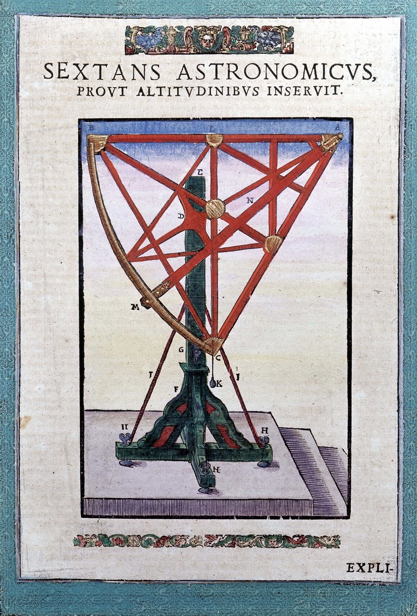 O sextante astronômico em "Astronomiae instituatae machanicia" por Tycho Brahe (1546 - 1601), Wandsbeck de German School