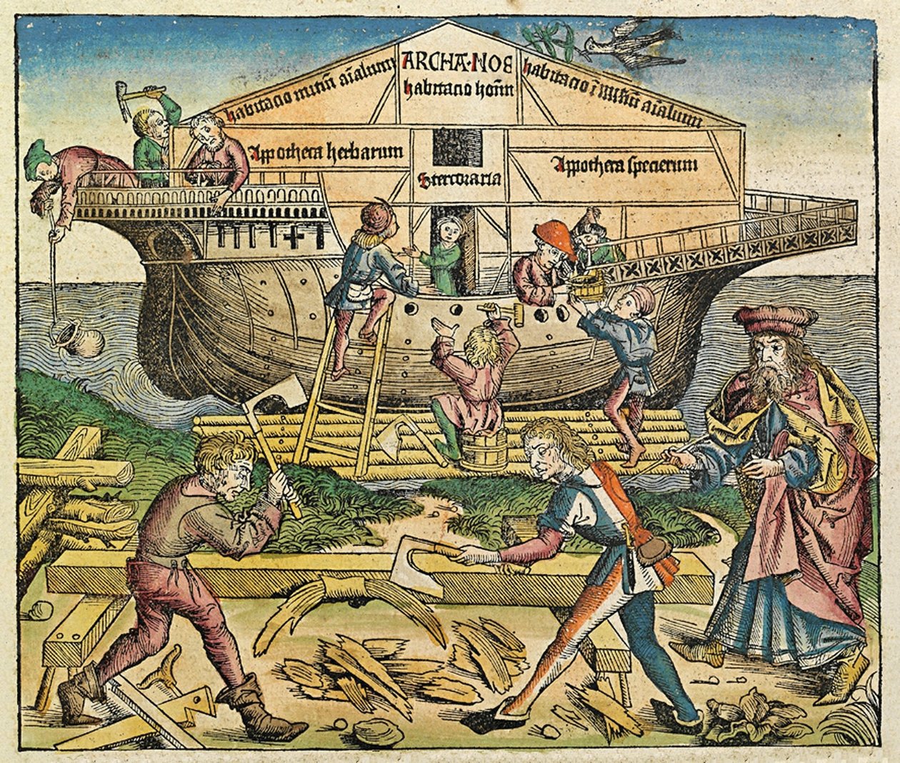 O edifício da Arca de Noé, publicado no Nuremberg Chronicle, 1493 de German School