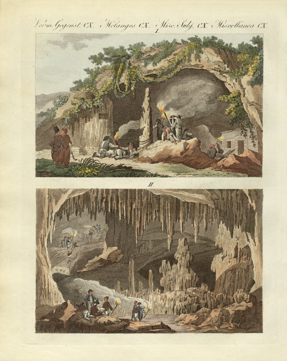 A caverna de Antiparos (gravura colorida) de German School