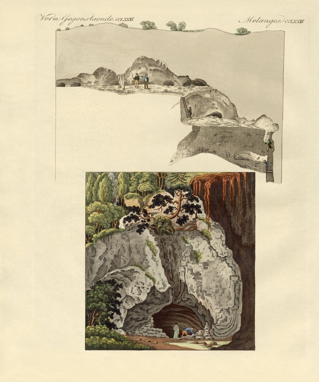 A caverna de Gaillenreuth (gravura colorida) de German School