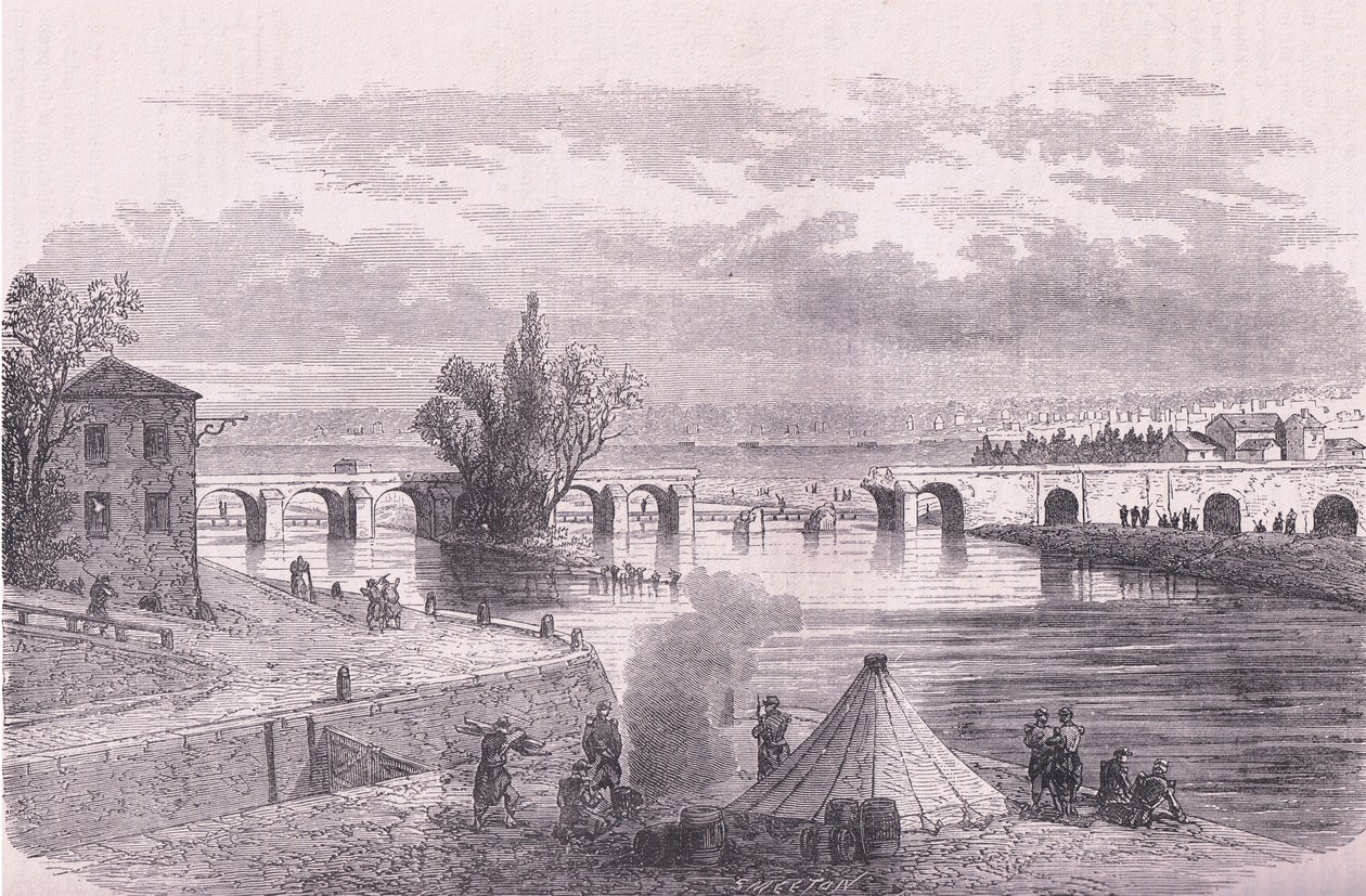 A defesa da destruição de Paris da ponte Jonville-sur-Marne, Cassells História da Guerra entre a França e a Alemanha publicada pela Cassell and Company Limited, c.1890 (litho) de German School