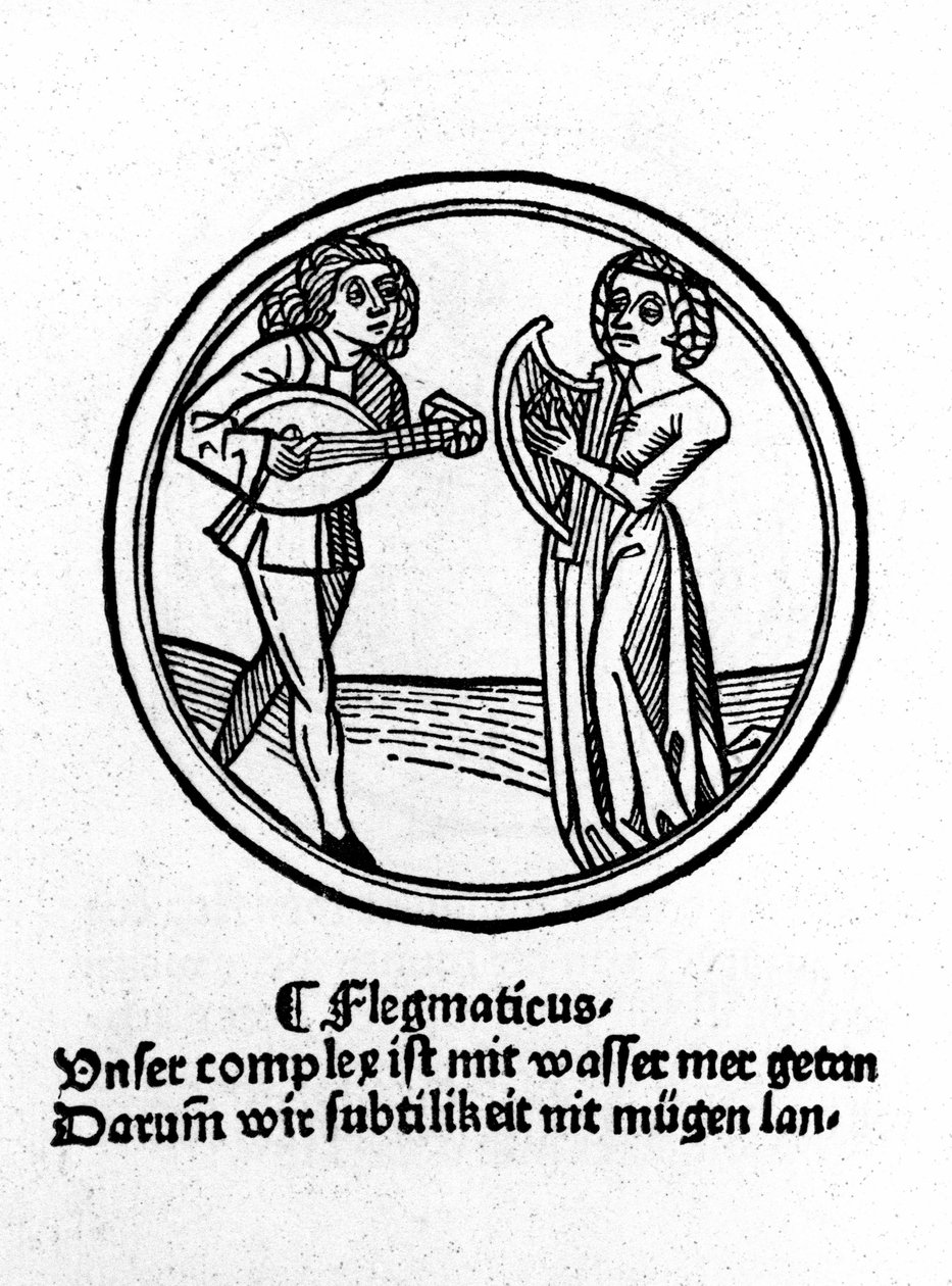 Os quatro temperamentos: fleumático (lento e apático). Xilogravura, Augsburg 1480 de German School