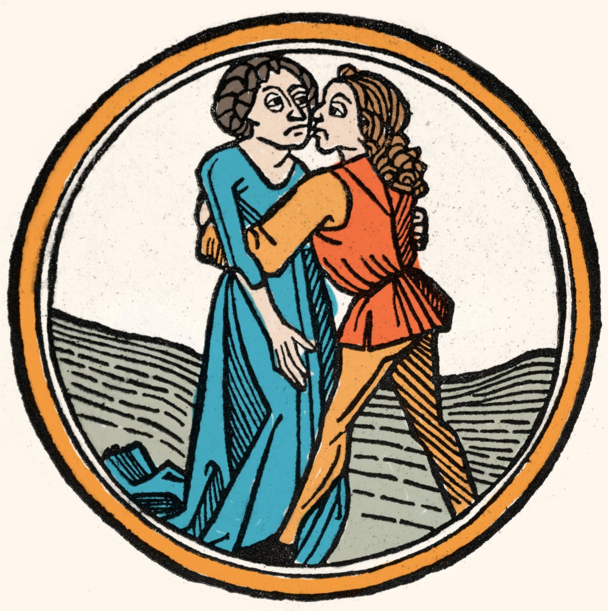 Os quatro temperamentos: o sangue (quente e amável). Xilogravura, Augsburg 1480. de German School