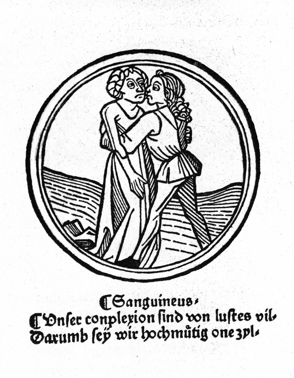 Os quatro temperamentos: o sangue (quente e amável). Xilogravura, Augsburg 1480. de German School