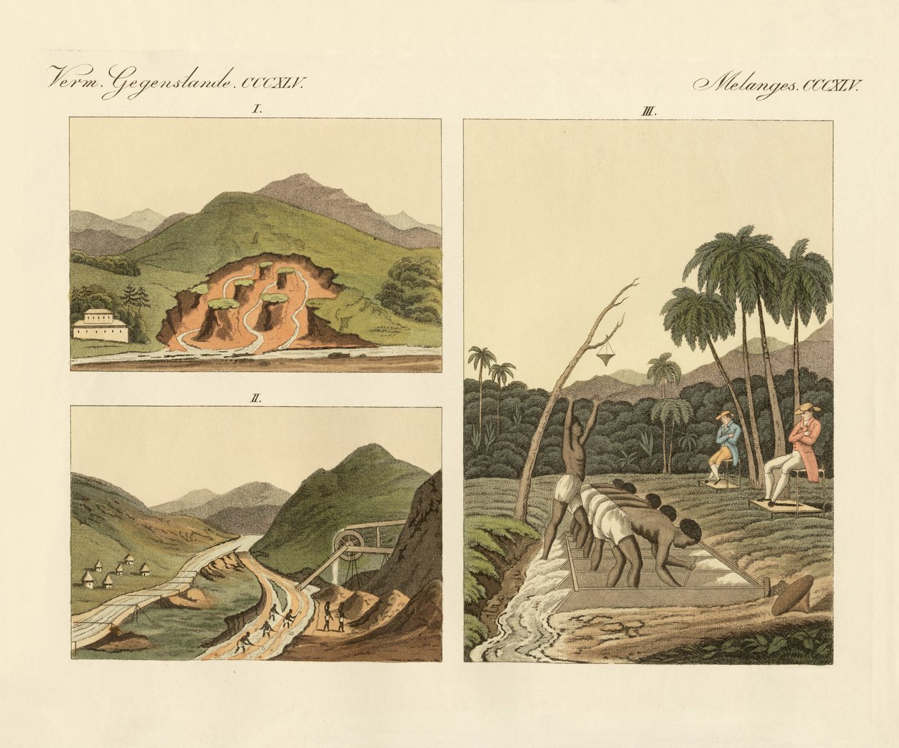 As minas de gemas no Brasil (gravura colorida) de German School