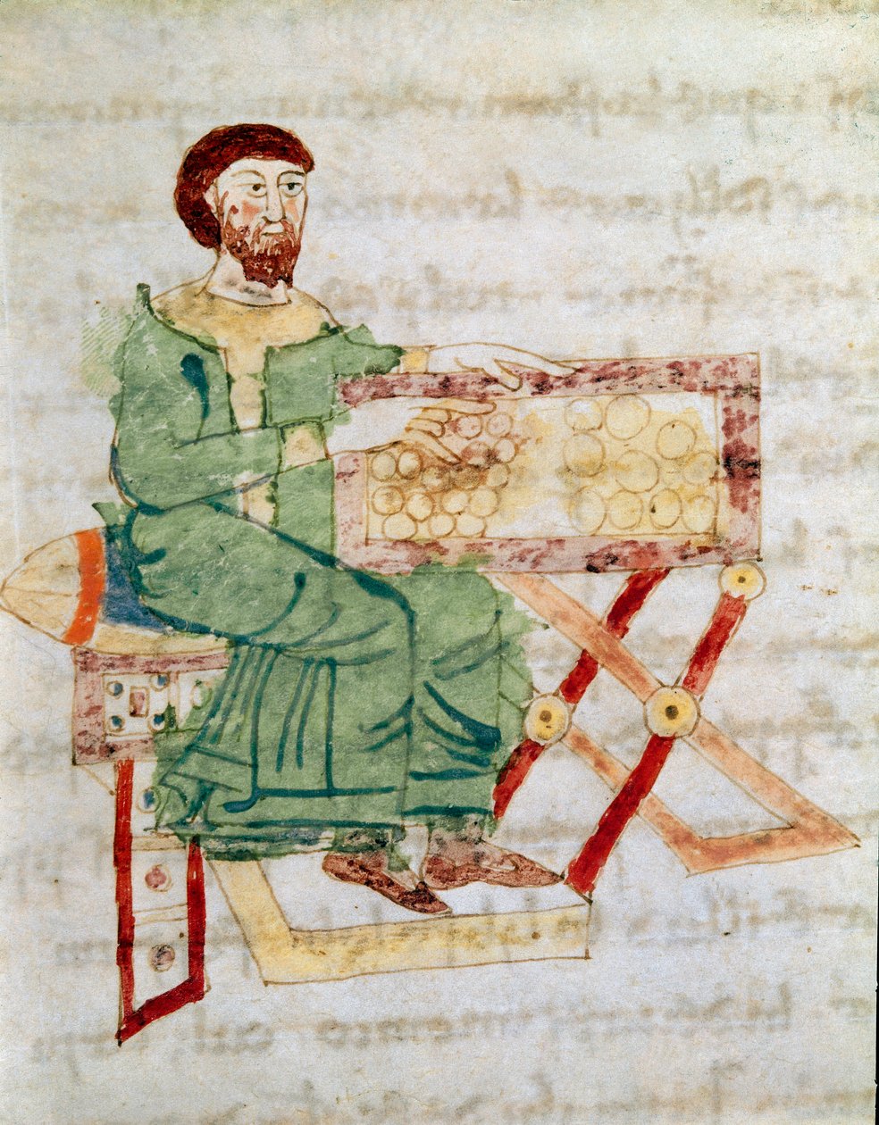 O cambista, antepassado do banqueiro Miniatura do manuscrito "De Universo" (ou De rerum naturis (Da Natureza das Coisas)) (cod. 132) por Rabanus Maurus Magnentius (ou Raban Maur ou Rabano Mauro) (ca. 780-856). Século IX. Arquivo do Monte Ca de German School