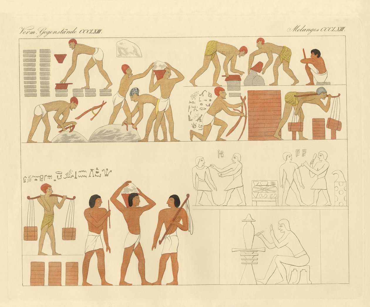A servidão dos judeus no Egito representada num quadro de 3000 anos num túmulo no Alto Egito (gravura colorida) de German School