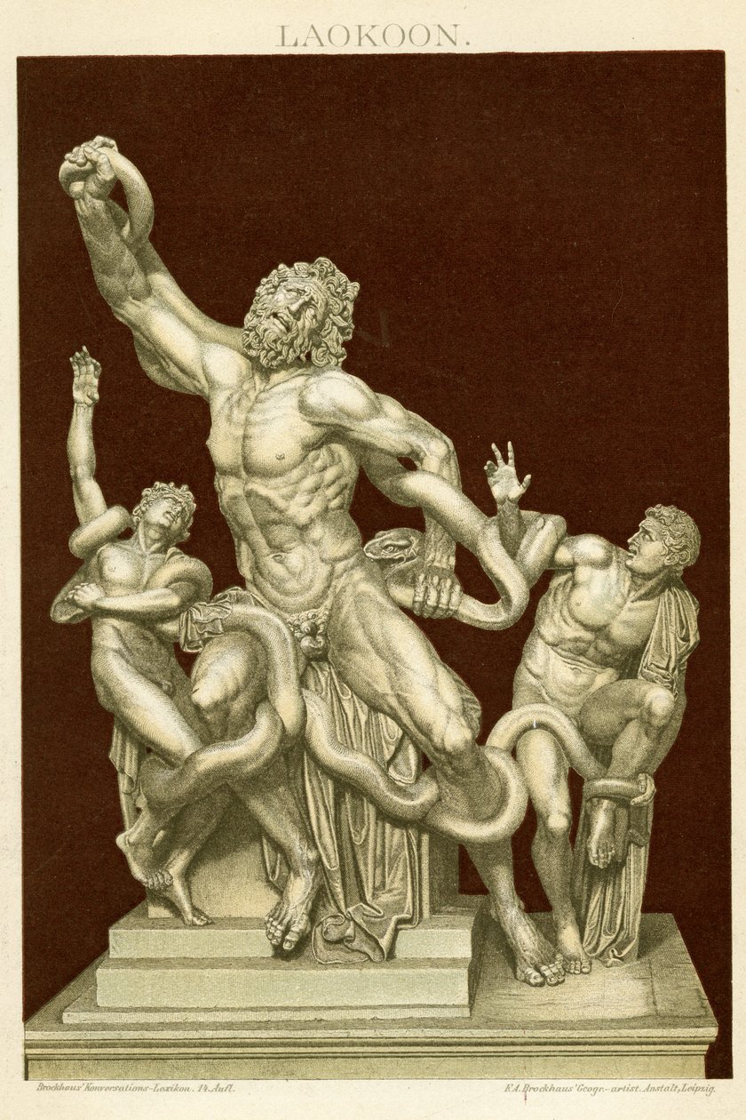 A estátua de Laocoön and His Sons c.1890 (cromolitografia a cores) de German School