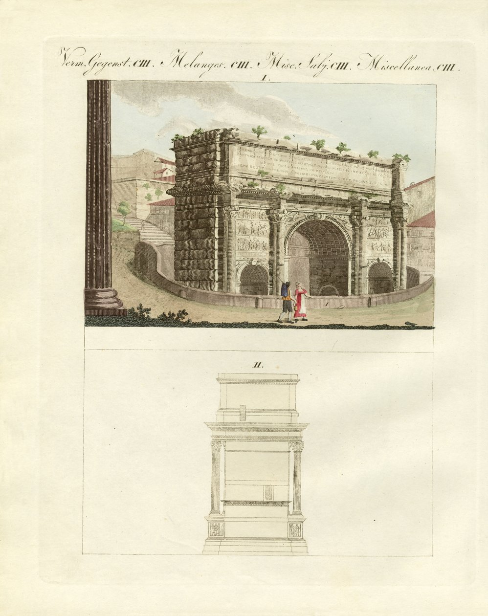 O Arco triunfal do Imperador Septímio Severo (gravura colorida) de German School