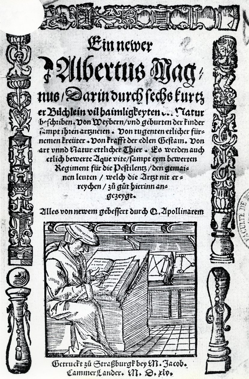 Página de rosto de um novo Albertus Magnus: seis livros curtos descrevendo muitos dos segredos da natureza, publicados em 1514 (xilogravura e tipografia) de German School