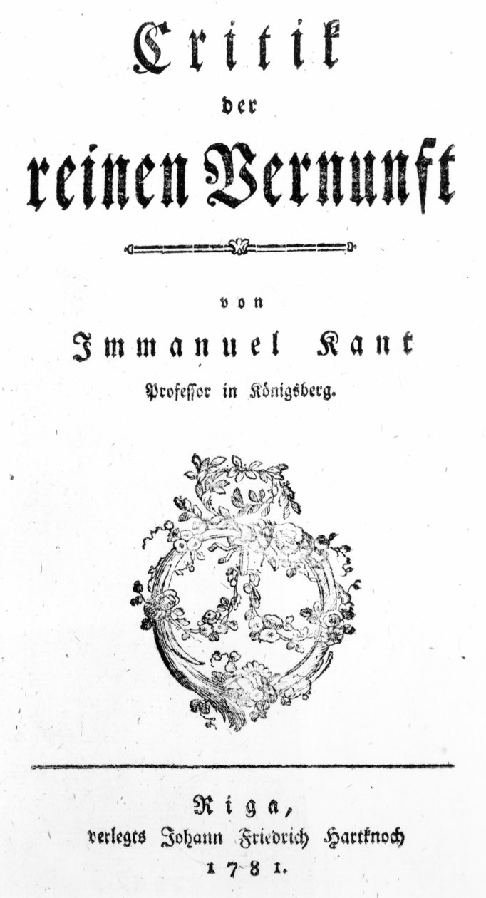 Página de título da crítica da razão pura por Immanuel Kant, publicado em 1781 de German School