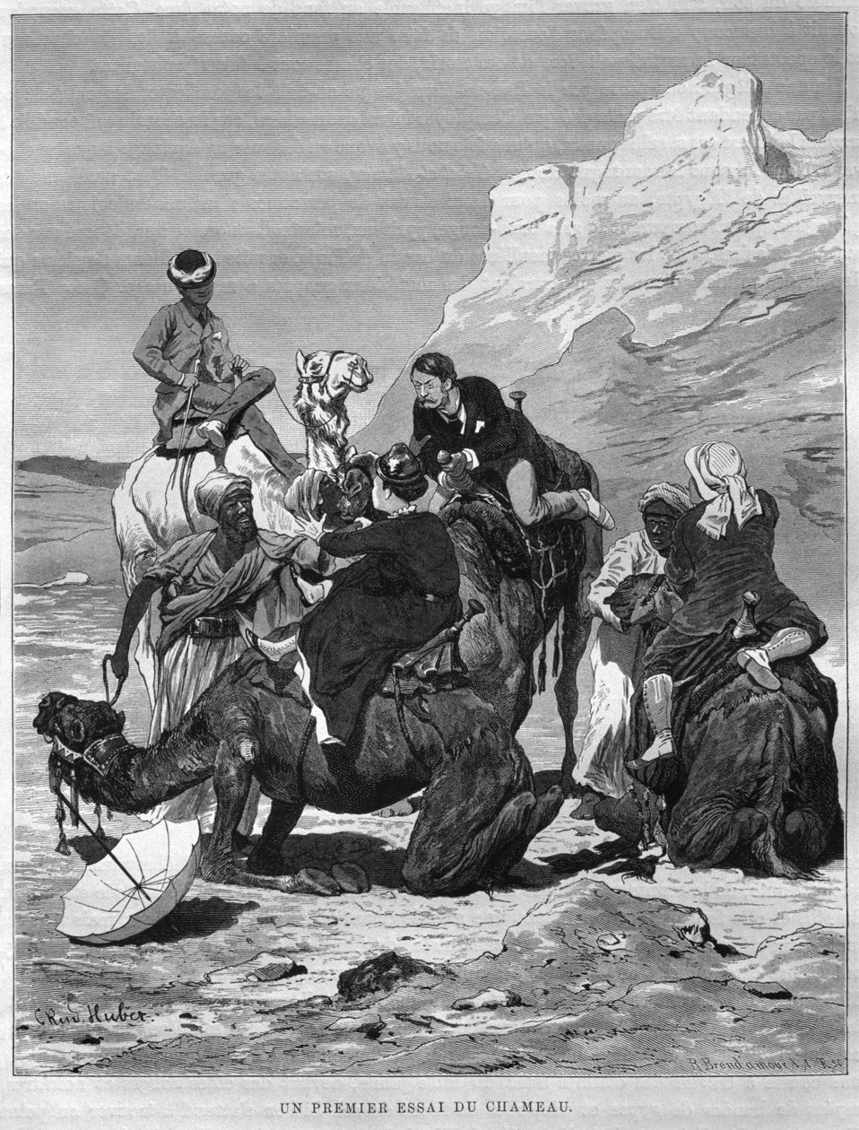 Turistas em camelos de volta, de LEgypte de Georg Moritz Ebers (1837-98), 1881 (gravura bw) de German School