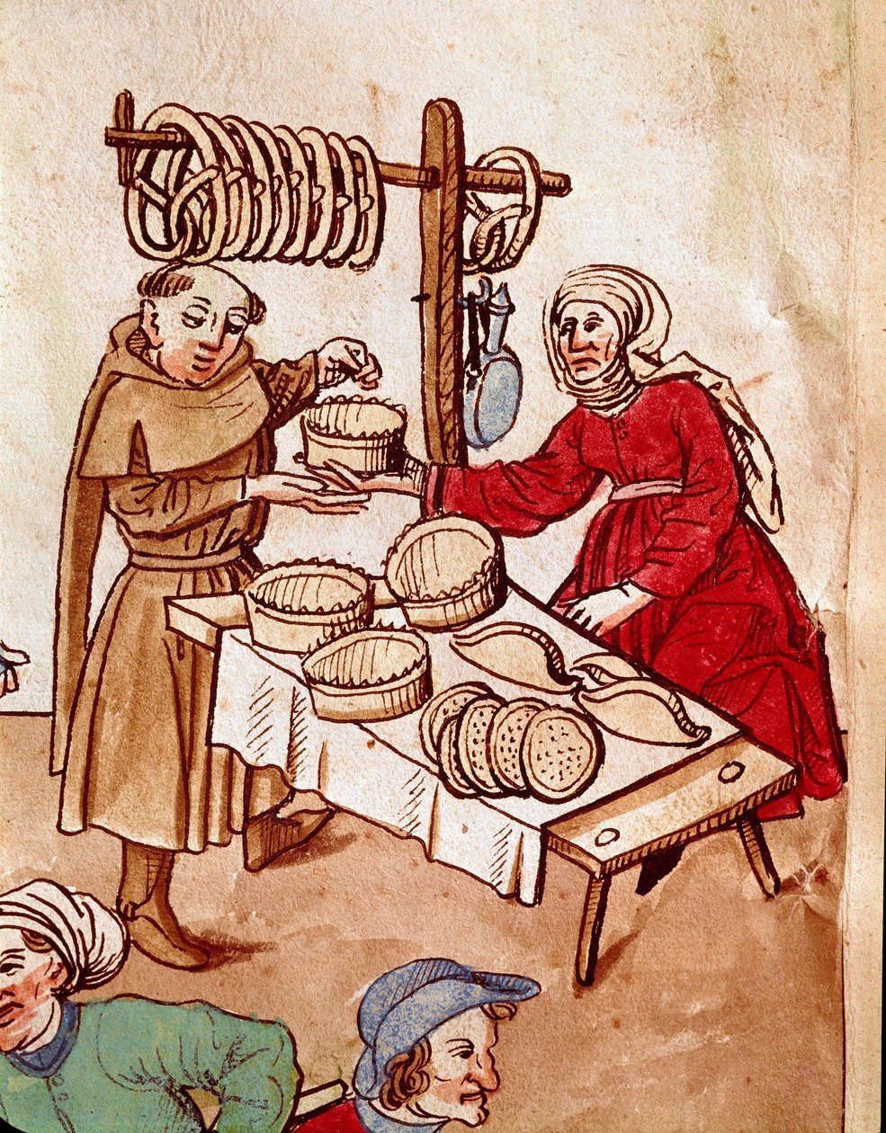 Comércio: um negociante de pão. Miniatura de "Chronicles of the Council of Constance" de Ulrich Richental (1360-1437) 1438 aproximadamente Praga, biblioteca nacional de German School