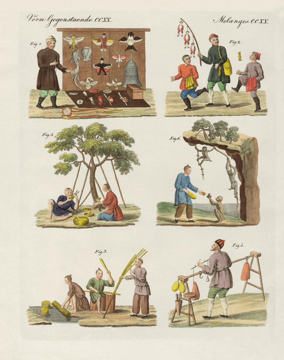 Ofícios, artes e trabalhos manuais na China (gravura a cores) de German School