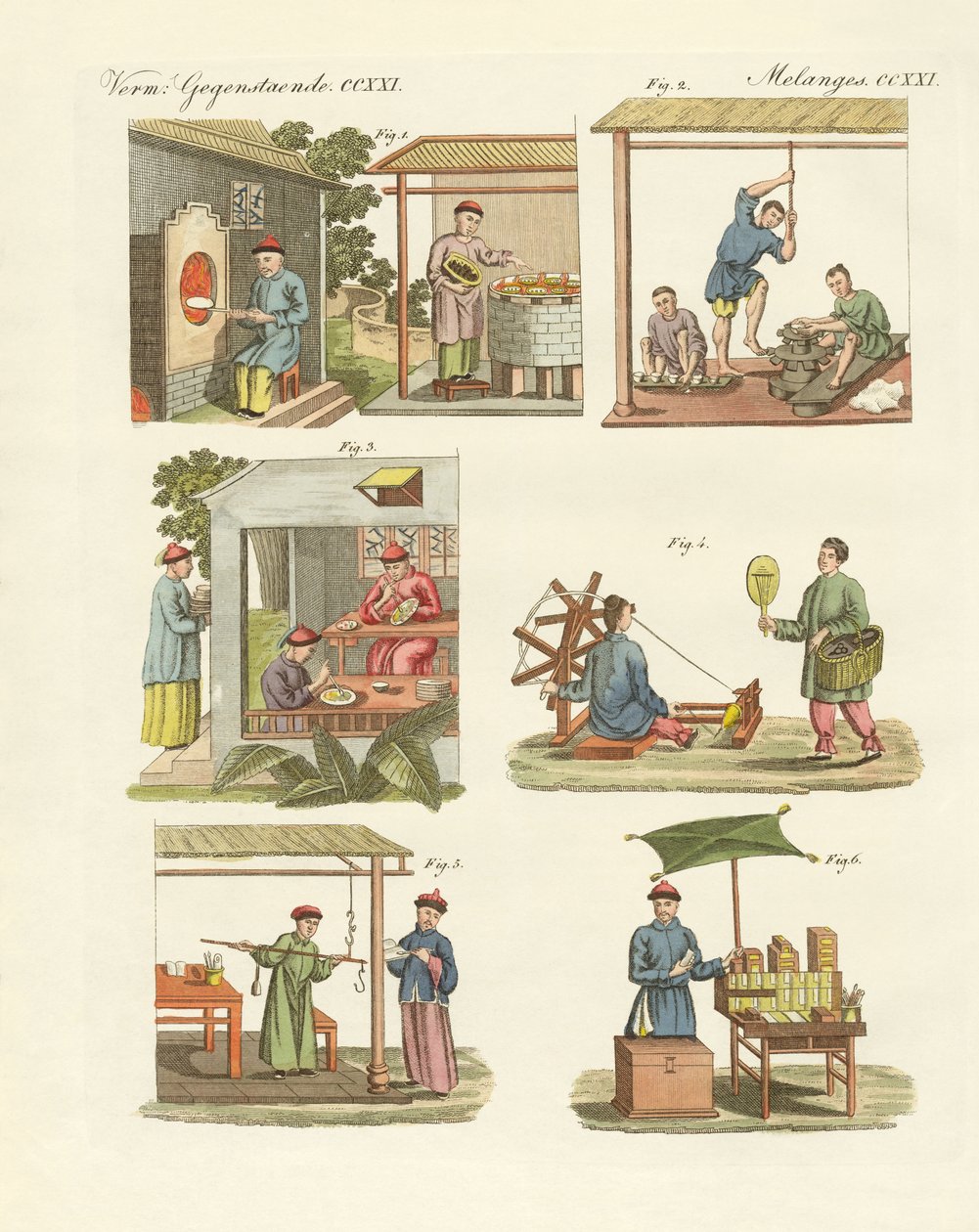 Ofícios, artes e trabalhos manuais na China (gravura a cores) de German School