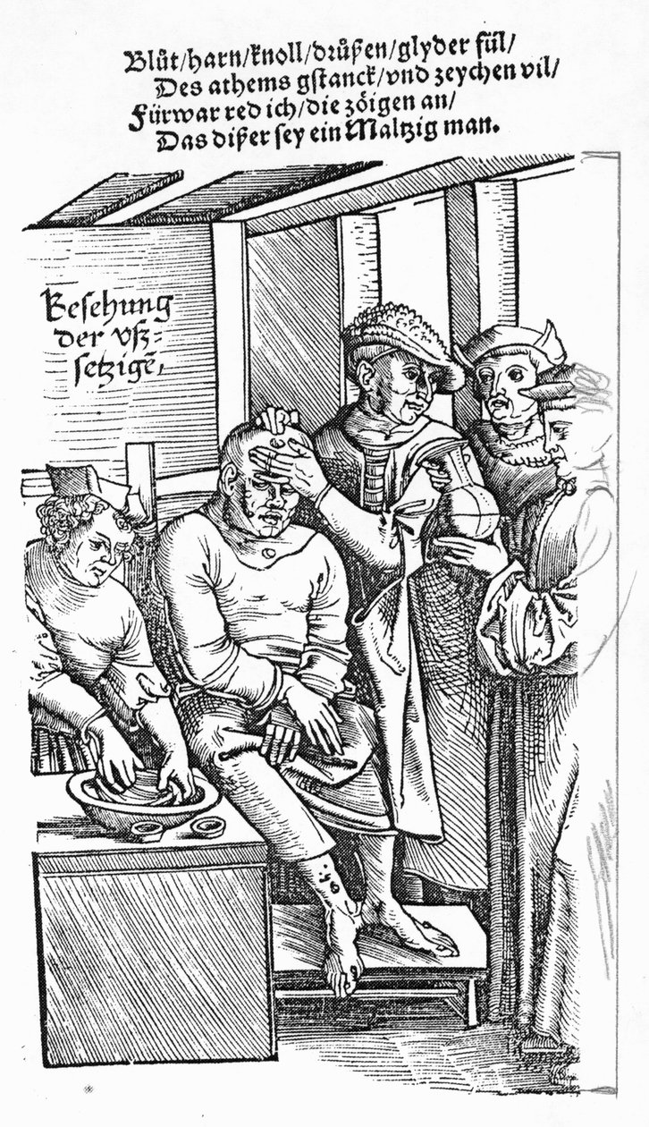 Tratar um paciente (xilogravura) (foto bw) de German School
