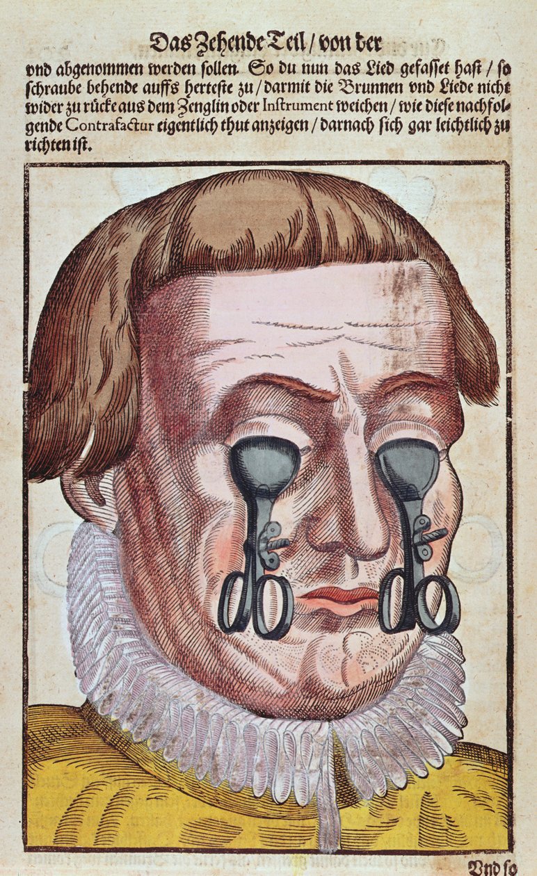 Tratar de uma condição de olho, de Ophthalmodouleia por Georg Bartisch (1535-1636) publicou em Dresden em 1583 (impressão de woodblock de cor) de German School